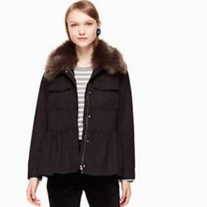 Kate Spade faux fur trim military jacket